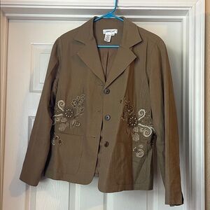 Linen blend brown embroidery and beads jacket